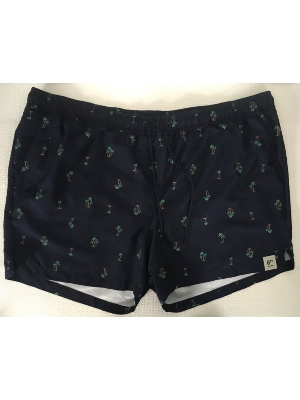 George Swim Trunk Men Size 3XL 48 to 50 Dark Navy Blue w Palm Trees Pocket New